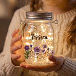 Personalised Birth Flower Mason Jar Night Light with Name Home Decor Birthday Bachelorette Party Gift for Friend Sister Bridesmaid