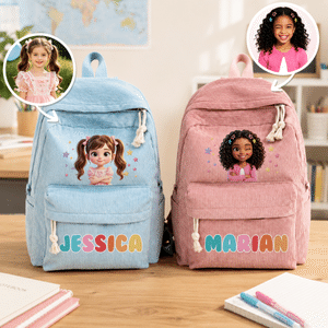 Personalised 3D-Effect Artwork Cartoon Kid Character Photo Star Corduroy Backpack with Name Back to School Birthday Gift for Kids Boys Girls
