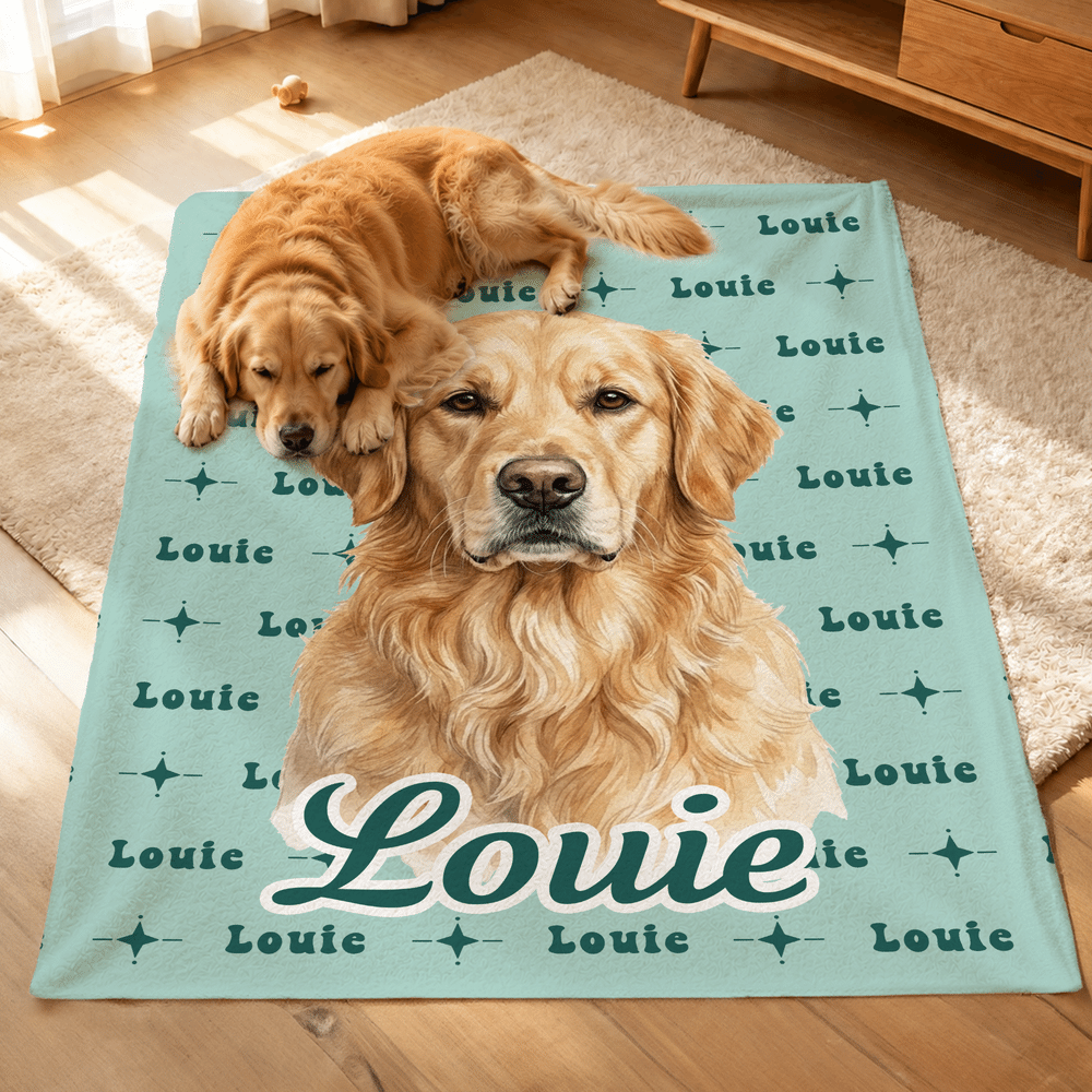 Coperta morbida personalizzata, con foto animale in stile acquerello, nuvola di parole e nome - Regalo di compleanno per amanti di animali 4