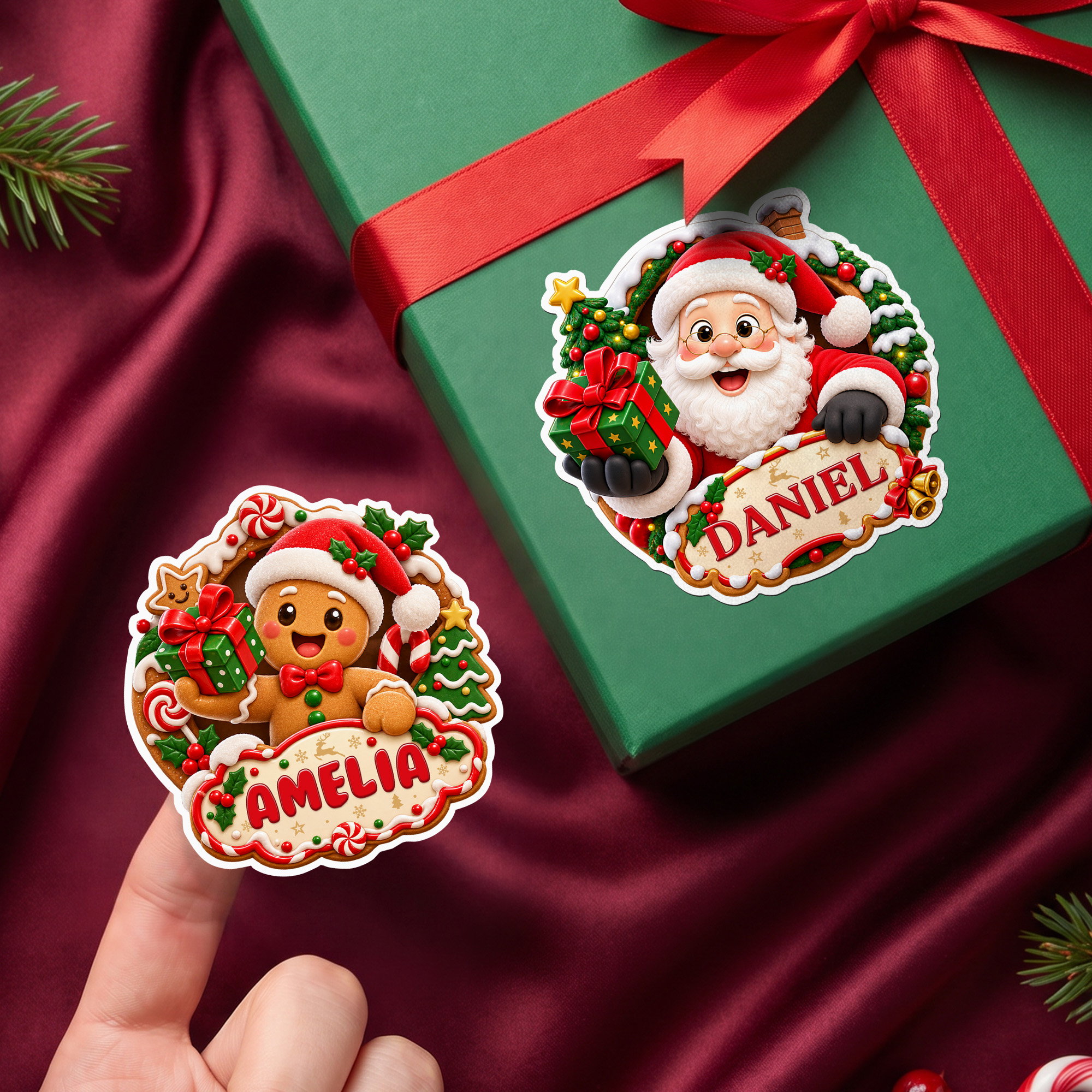 Individuell gestaltete, niedliche, wasserfeste Weihnachtsmann-Aufkleber mit Namen – Weihnachtsgeschenk für die Familie und Kinder