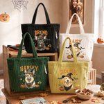 Personalized Halloween Witch Hat Pet Portrait Large Capacity Corduroy Tote Bag with Name Travel Daily Use Halloween Gift for Women Pet Owners