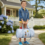 Personalized Birth Flower 3D-Effect Artwork Cartoon Character Large Seersucker Duffle Bag with Name Travel Essential Birthday Gift for Kids