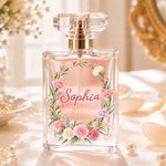 Personalized Fresh Birth Flower Wreath Glass Refillable Spray Perfume Bottle with Name Daily Use Wedding Birthday Gift for Bridesmaid Mom Friend