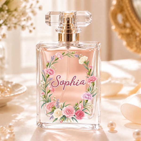 Personalized Fresh Birth Flower Wreath Glass Refillable Spray Perfume Bottle with Name Daily Use Wedding Birthday Gift for Bridesmaid Mom Friend