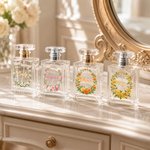 Personalized Fresh Birth Flower Wreath Glass Refillable Spray Perfume Bottle with Name Daily Use Wedding Birthday Gift for Bridesmaid Mom Friend