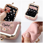 Personalised Birth Flower Portable PU Leather Mini Jewellery Case with Kiss Lock and Name Birthday Gift for Family Best Friend