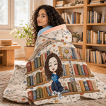 Couverture à capuche personnalisée avec personnage de bande dessinée, motif « fleur de naissance », nom et texte – Cadeau d'anniversaire pour bibliothécaires et passionnés de lecture