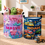 Personalised Cartoon Mermaid Car Dinosaur Pattern Laundry Basket with Name Children's Room Use Birthday Gift for Kids