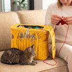Personalised Knitting Needle Pet Photo Large Canvas Yarn Storage Bag with Needle Pockets and Handle Crochet Birthday Gift for Craft Lovers