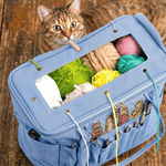 Personalised Knitting Needle Pet Photo Large Canvas Yarn Storage Bag with Needle Pockets and Handle Crochet Birthday Gift for Craft Lovers