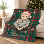 Individuell gestaltete Weihnachtsmütze – karierte Kuscheldecke mit Cartoon-Figur und Haustierfoto, mit Namen – Wohnaccessoire und Weihnachtsgeschenk für Familie und Kinder