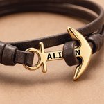 Personalized Anchor Unique PU Leather Bracelet with Name Daily Wear Birthday Gift for Man Husband