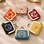 Personalised Birth Flower Portable PU Leather Mini Jewellery Case with Kiss Lock and Name Birthday Gift for Family Best Friend
