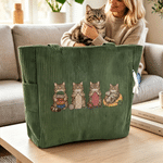 Personalized Cartoon Pet Knitting Design Large Capacity Corduroy Tote Bag Travel Essential Christmas Gift for Family Friends