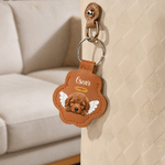 Personalized Angel Wings Pet Photo Paw-Shaped PU Leather Keychain with Name Fur Keepsake Sympathy Birthday Gift for Pet Lover