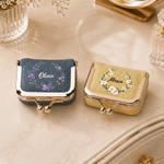 Personalised Birth Flower Portable PU Leather Mini Jewellery Case with Kiss Lock and Name Birthday Gift for Family Best Friend