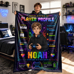 Gepersonaliseerde, zachte knuffeldeken met spelersprofielfoto, naam en niveau – woondecoratie, cadeau voor een spelletjesavond of verjaardag voor gameliefhebbers