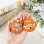 Personalized Angel Wings Pet Photo Paw-Shaped PU Leather Keychain with Name Fur Keepsake Sympathy Birthday Gift for Pet Lover