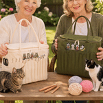 Personalised Knitting Needle Pet Photo Large Canvas Yarn Storage Bag with Needle Pockets and Handle Crochet Birthday Gift for Craft Lovers