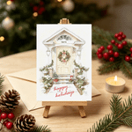 Personalized Watercolor Christmas Theme Front Porch Greeting Card with Family Surname and Text Christmas Gift for Family Friends