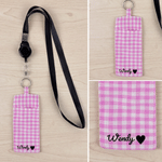 Personalised Gingham Pen Holder Pouch with Name and Retractable Badge Reel Daily Use Back to School Appreciation Gift for Teachers Educators