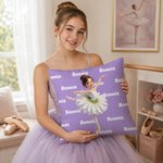 Personalized Birth Flower 3D-Effect Artwork Cartoon Ballet Girl Soft Throw Pillow Cover with Name Home Decor Birthday Gift for Ballerina Dancer Girl