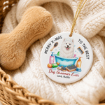 Gepersonaliseerd, schattig keramisch ornament met cartoonafbeelding van een huisdier en foto, met naam – woondecoratie, kerstcadeau voor trimmers en hondenbezitters