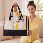 Personalised 3D-Style Art Pregnant Mum Character Birth Flower Tote Bag Portable Makeup Bag with Name Baby Shower Gift for Expecting Mothers