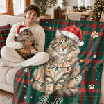 Individuell gestaltete Weihnachtsmütze – karierte Kuscheldecke mit Cartoon-Figur und Haustierfoto, mit Namen – Wohnaccessoire und Weihnachtsgeschenk für Familie und Kinder