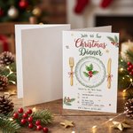 Personalised Join Us for Christmas Dinner Holly Leaves Greeting Card with Text Date Time and Address Christmas Dinner Party Gift for Family Friends