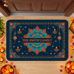 Personalized Indian Festival Religious Mandala Lotus Diya Non-Slip Doormat with Name Home Decor Diwali Deepavali Gift for Family Friends
