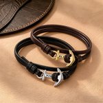 Personalized Anchor Unique PU Leather Bracelet with Name Daily Wear Birthday Gift for Man Husband