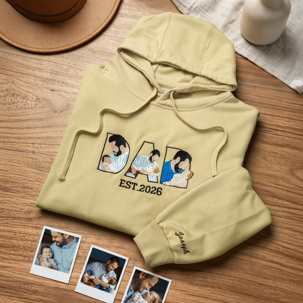 Personalized Sketch Style Faceless Portrait Dad T-shirt Sweatshirt Hoodie with Embroidered Name and Year Father's Day Birthday Gift for Dad Grandpa
