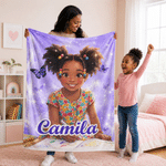 Personalised Cartoon Character Black Kid Photo Soft Throw Blanket with Name Bedroom Decor Birthday Gift for Black Kids