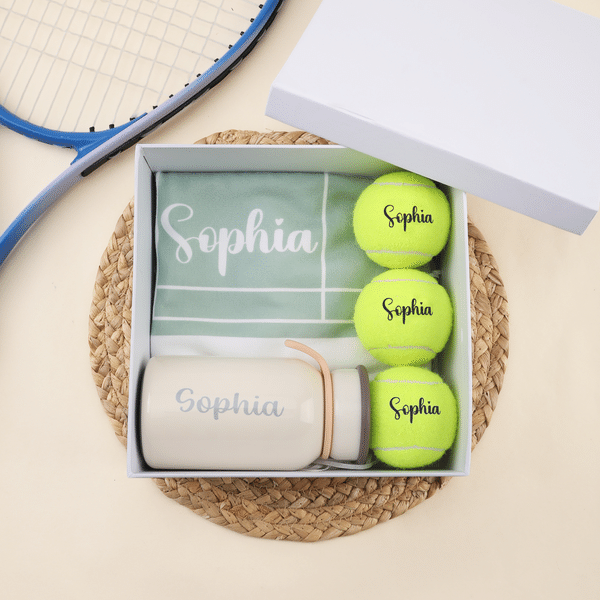 Personalised 3 Tennis Balls Sports Towel Tumbler Gift Set with Name Birthday Party Favors Match Day Club Gift for Tennis Lovers