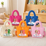 Borsa a tracolla in velluto a coste personalizzata con foto di un personaggio dei cartoni animati, iniziali e effetto 3D; regalo di compleanno o per il rientro a scuola per bambini e neonati