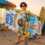 Personalised 3D-Style Art Pool Party Cartoon Kid Character Quick Dry Oversized Beach Towel with Name and Text Beach Pool Party Birthday Gift for Kids