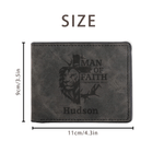 Personalized Man of Faith Lion Cross PU Leather Wallet with Name Birthday Anniversary Birthday Baptism Gift for Husband Dad Christian
