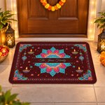 Personalized Indian Festival Religious Mandala Lotus Diya Non-Slip Doormat with Name Home Decor Diwali Deepavali Gift for Family Friends