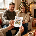 Personalized Watercolor Style House Photo Christmas Wreath Greeting Card with Text First Christmas in New Home Gift for Family Friend