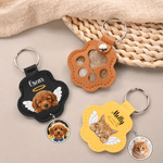 Personalized Angel Wings Pet Photo Paw-Shaped PU Leather Keychain with Name Fur Keepsake Sympathy Birthday Gift for Pet Lover