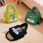 Borsa a tracolla in velluto a coste personalizzata con foto di un personaggio dei cartoni animati, iniziali e effetto 3D; regalo di compleanno o per il rientro a scuola per bambini e neonati