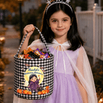 Personalized Cute Cartoon Character Photo Pumpkin Checkered Candy Bucket with Name Halloween Party Gift for Children