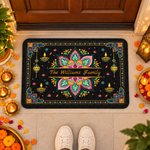 Personalized Indian Festival Religious Mandala Lotus Diya Non-Slip Doormat with Name Home Decor Diwali Deepavali Gift for Family Friends