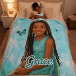 Personalised Cartoon Character Black Kid Photo Soft Throw Blanket with Name Bedroom Decor Birthday Gift for Black Kids