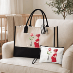 Personalised 3D-Style Art Pregnant Mum Character Birth Flower Tote Bag Portable Makeup Bag with Name Baby Shower Gift for Expecting Mothers