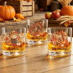 Personalized Highland Cow Squirrel Autumn Theme 10 oz Rock Whiskey Glass with Name Thanksgiving Day Autumn Gathering Gift for Family Whiskey Drinkers