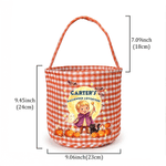 Personalized Cute Cartoon Character Photo Pumpkin Checkered Candy Bucket with Name Halloween Party Gift for Children