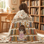Couverture à capuche personnalisée avec personnage de bande dessinée, motif « fleur de naissance », nom et texte – Cadeau d'anniversaire pour bibliothécaires et passionnés de lecture