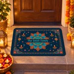 Personalized Indian Festival Religious Mandala Lotus Diya Non-Slip Doormat with Name Home Decor Diwali Deepavali Gift for Family Friends
